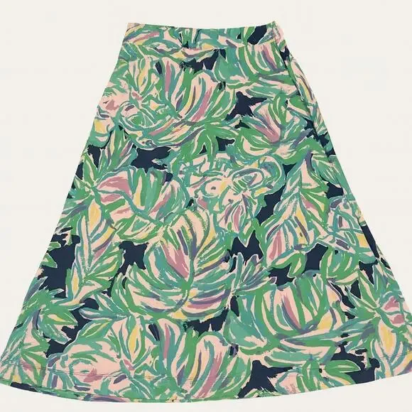 Lilly Pulitzer Green and Pink Leaf A-Line Skirt - Picture 2 of 5